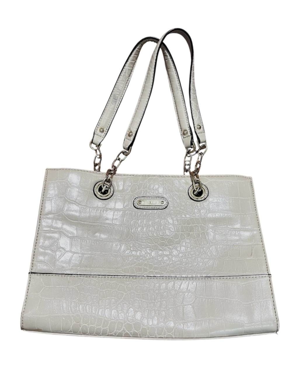 Anne Klein Ivory Croc-Embossed Shoulder Bag with Gold Hardware